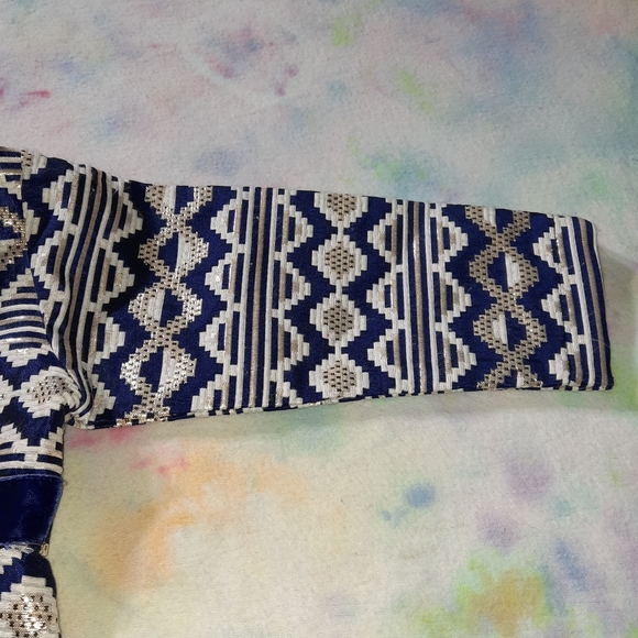 Blueberi Boulevard Brocade Jacket Blue Gold Metallic Girls 2T - Picture 12 of 15